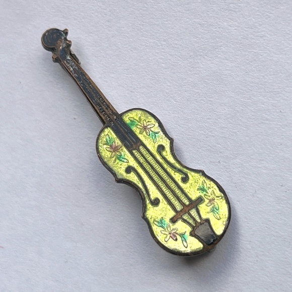 Antique Enamel Fiddle Violin Brooch - Picture 12 of 15